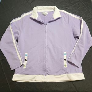 Euro Joy purple white full zip hoodie. Button accents. Size large